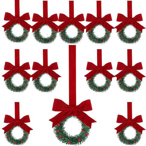 Sggvecsy 12 Pcs 8’’ Christmas Mini Cabinet Wreaths with Ribbon Bows Red Berry Artificial Small Kitchen Wreath for Window Front Door Farmhouse Wall Xmas Decorations(Red Velvet) in Saudi Arabia