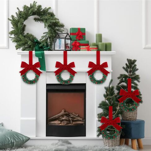 Sggvecsy 12 Pcs 8’’ Christmas Mini Cabinet Wreaths with Ribbon Bows Red Berry Artificial Small Kitchen Wreath for Window Front Door Farmhouse Wall Xmas Decorations(Red Velvet) in Saudi Arabia