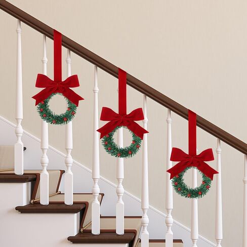 Sggvecsy 12 Pcs 8’’ Christmas Mini Cabinet Wreaths with Ribbon Bows Red Berry Artificial Small Kitchen Wreath for Window Front Door Farmhouse Wall Xmas Decorations(Red Velvet) in Saudi Arabia