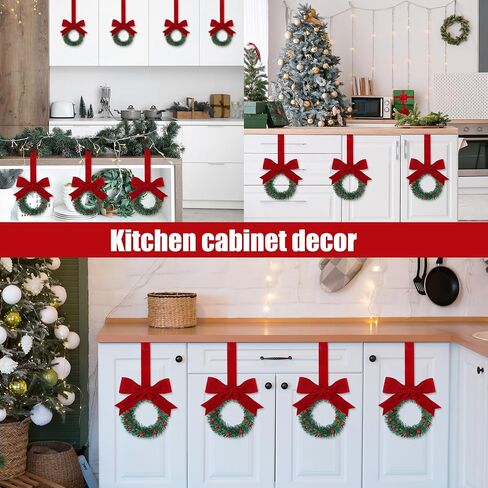 Sggvecsy 12 Pcs 8’’ Christmas Mini Cabinet Wreaths with Ribbon Bows Red Berry Artificial Small Kitchen Wreath for Window Front Door Farmhouse Wall Xmas Decorations(Red Velvet) in Saudi Arabia