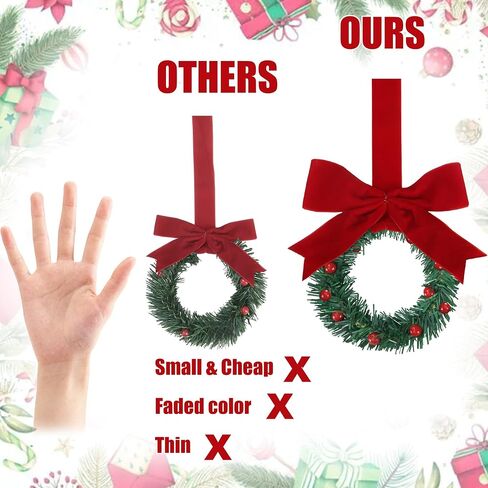 Sggvecsy 12 Pcs 8’’ Christmas Mini Cabinet Wreaths with Ribbon Bows Red Berry Artificial Small Kitchen Wreath for Window Front Door Farmhouse Wall Xmas Decorations(Red Velvet) in Saudi Arabia