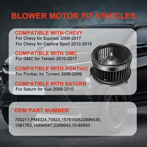 محرك سخان التيار المتردد HVAC Fan Motor 700211 متوافق مع Chevy for Equinox 2006-2017، لـ Captiva Sport 2012-2015، لـ Terrain 2010-2017، لـ Torrent 2006-2009، لـ Vue 2008-2010 in Saudi Arabia