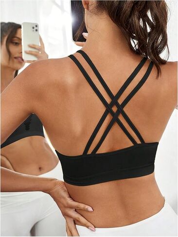 OYOANGLE Women's Fishnet Wireless Sports Bra Criss Cross Back Knitted Crop Tops Push Up Workout Bralettes in Saudi Arabia