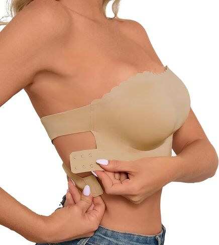 Strapless Bra for Women Non-Slip Silicone Bandeau Comfy Wavy Edge Bras Back Cross Wireless Tube Top Padded in Saudi Arabia