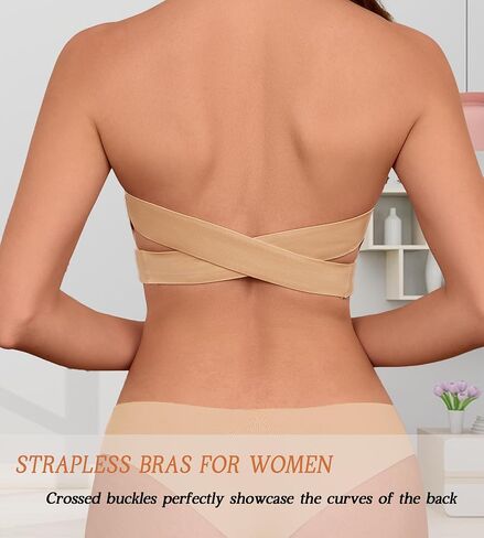 Strapless Bra for Women Non-Slip Silicone Bandeau Comfy Wavy Edge Bras Back Cross Wireless Tube Top Padded in Saudi Arabia