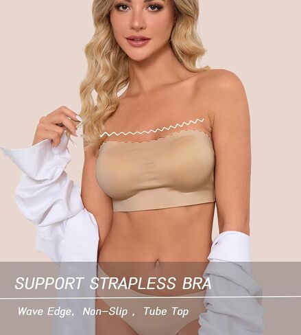 Strapless Bra for Women Non-Slip Silicone Bandeau Comfy Wavy Edge Bras Back Cross Wireless Tube Top Padded in Saudi Arabia