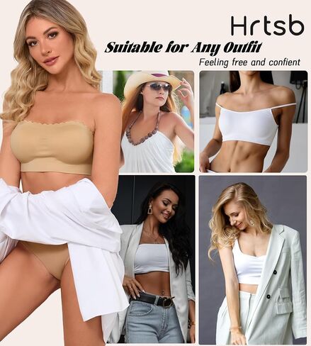 Strapless Bra for Women Non-Slip Silicone Bandeau Comfy Wavy Edge Bras Back Cross Wireless Tube Top Padded in Saudi Arabia
