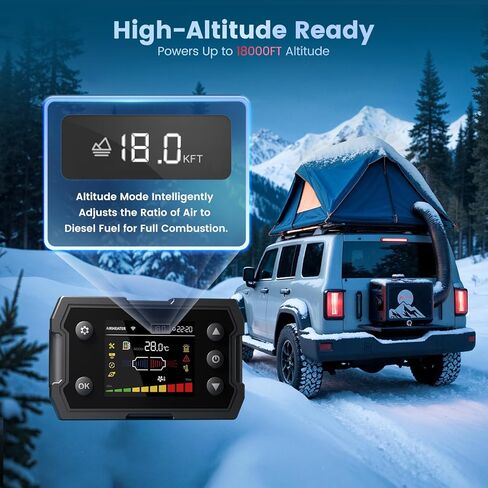 سخان ديزل 8 كيلو وات، الكل في واحد 7.5 لتر، سخان هواء ديزل ماكس 110/12/24 فولت مع التحكم في التطبيق، استشعار درجة الحرارة اللاسلكية ووضع الارتفاع لـ RV Garage Camper 2025 مطور in Kuwait