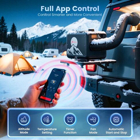 سخان ديزل 8 كيلو وات، الكل في واحد 7.5 لتر، سخان هواء ديزل ماكس 110/12/24 فولت مع التحكم في التطبيق، استشعار درجة الحرارة اللاسلكية ووضع الارتفاع لـ RV Garage Camper 2025 مطور in Kuwait
