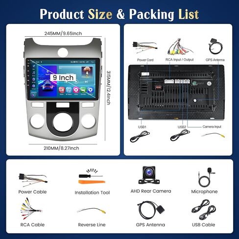 2+64G Android 13 Carplay Stereo for Kia Forte 2009-2017 مع Apple Car Play Android Auto، شاشة لمس 9 بوصة نظام Android GPS Navi مع WiFi RDS BT SWC in Saudi Arabia