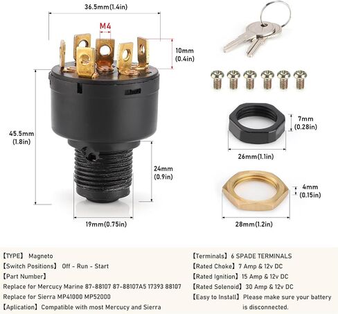 Marine Ignition Switch Replaces Sierra MP41000,Replaces Mercury Marine87-88107 87-17393 87-88107A5,SEA-Dog 420381-1 for Board Outboard Ignition Starter Switch in Saudi Arabia