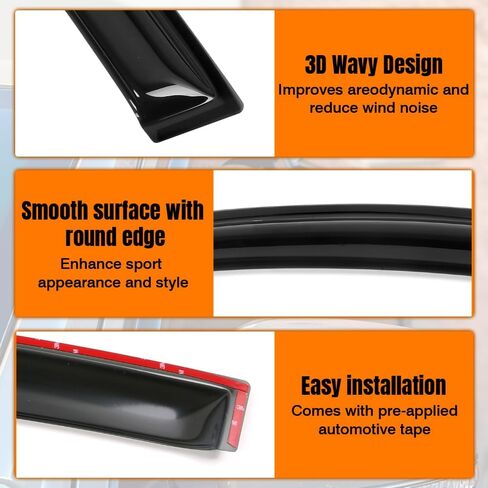 Tape on Window Visor Deflectors, Compatible with 2013-2019 Ford Escape, Acrylic Smoke Tinted Slim Style Window Rain Guards, Sun Wind Side Vent Visor Set, 4 Pieces in Saudi Arabia