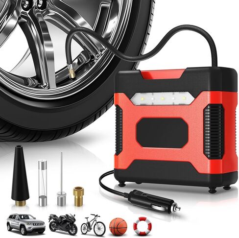 Auto Dynasty Digital Tire Inflator Portable Air Compressor, 12V DC 150 PSI Power Electric Car Tire Air Pump with LED Light and Pressure Gauge for Car, Motorcycle, Bicycle, Bike, Ball (Pink) in Saudi Arabia