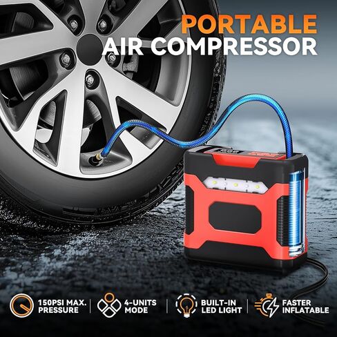 Auto Dynasty Digital Tire Inflator Portable Air Compressor, 12V DC 150 PSI Power Electric Car Tire Air Pump with LED Light and Pressure Gauge for Car, Motorcycle, Bicycle, Bike, Ball (Pink) in Saudi Arabia