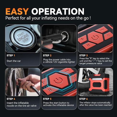 Auto Dynasty Digital Tire Inflator Portable Air Compressor, 12V DC 150 PSI Power Electric Car Tire Air Pump with LED Light and Pressure Gauge for Car, Motorcycle, Bicycle, Bike, Ball (Pink) in Saudi Arabia