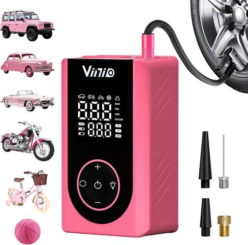 منفاخ إطارات Vinid ضاغط هواء محمول، شاشة رقمية LED وإيقاف تلقائي، 5 نماذج، مضخة هواء 150 رطل لكل بوصة مربعة لإطارات السيارات والكرات والدراجة والدراجات النارية، مع مقياس الضغط والملحقات المتضمنة، وردي in Saudi Arabia