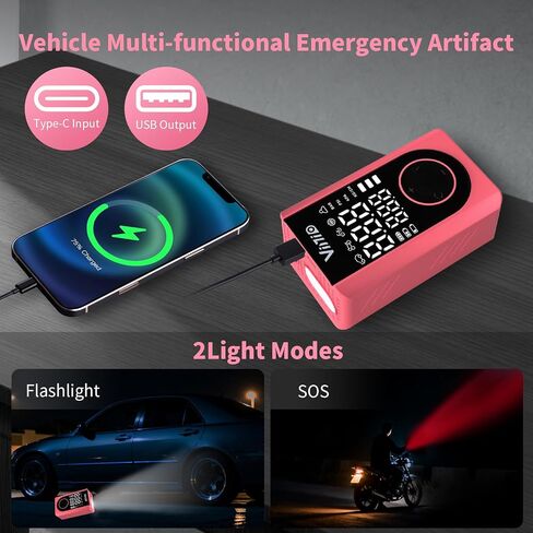 منفاخ إطارات Vinid ضاغط هواء محمول، شاشة رقمية LED وإيقاف تلقائي، 5 نماذج، مضخة هواء 150 رطل لكل بوصة مربعة لإطارات السيارات والكرات والدراجة والدراجات النارية، مع مقياس الضغط والملحقات المتضمنة، وردي in Saudi Arabia