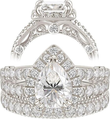Vintage Moissanite Rings for Women Pear Cut Engagement Rings Wedding Bridal Sets for Her D Color VVS1 925 Sterling Silver in Saudi Arabia