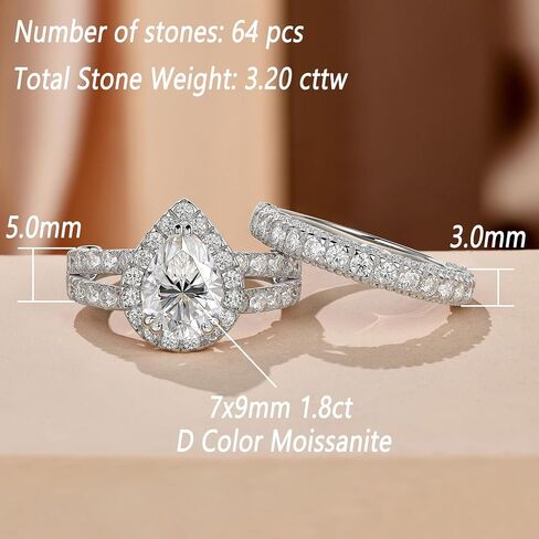 Vintage Moissanite Rings for Women Pear Cut Engagement Rings Wedding Bridal Sets for Her D Color VVS1 925 Sterling Silver in Saudi Arabia