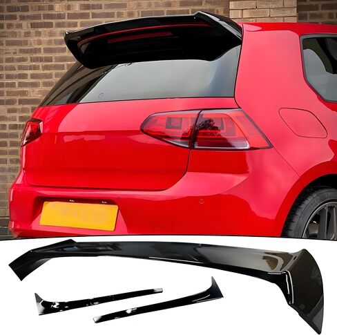جناح سقف النافذة الخلفية + فاصل الشفاه للجناح الجانبي مناسب لسيارة Volkswagen VW Golf S/SE/SEL/ MK7/ MK7.5 2015-2021، جناح علوي للباب الخلفي باللون الأسود اللامع مكون من 3 قطع من الملحقات الخارجية in Kuwait