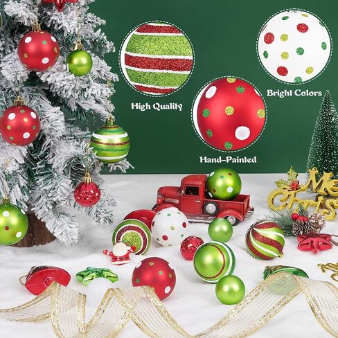 30Pcs Christmas Ball Ornaments, Red and Green Christmas Ornaments, Christmas Tree Decorations, Glittering Hanging Decor for Xmas Tree Topper Holiday Decorations in Saudi Arabia