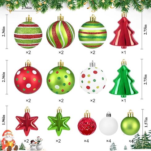 30Pcs Christmas Ball Ornaments, Red and Green Christmas Ornaments, Christmas Tree Decorations, Glittering Hanging Decor for Xmas Tree Topper Holiday Decorations in Saudi Arabia