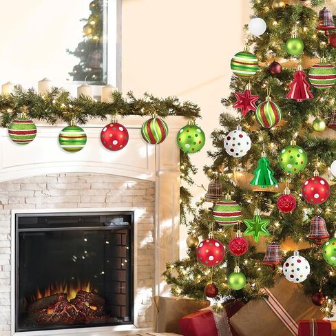30Pcs Christmas Ball Ornaments, Red and Green Christmas Ornaments, Christmas Tree Decorations, Glittering Hanging Decor for Xmas Tree Topper Holiday Decorations in Saudi Arabia