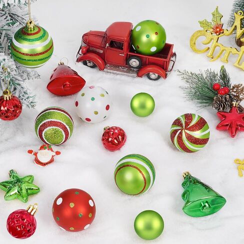 30Pcs Christmas Ball Ornaments, Red and Green Christmas Ornaments, Christmas Tree Decorations, Glittering Hanging Decor for Xmas Tree Topper Holiday Decorations in Saudi Arabia