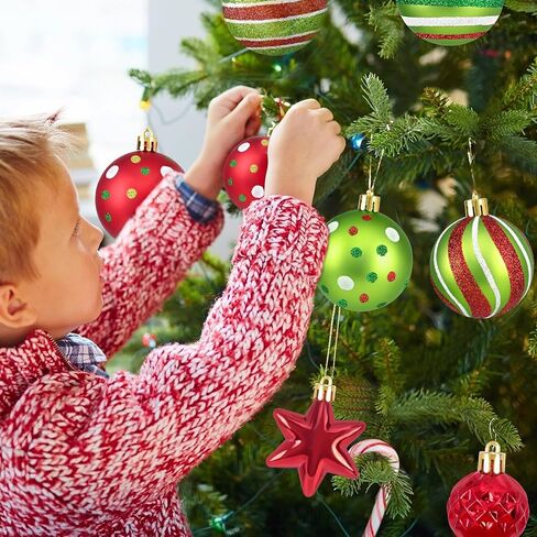 30Pcs Christmas Ball Ornaments, Red and Green Christmas Ornaments, Christmas Tree Decorations, Glittering Hanging Decor for Xmas Tree Topper Holiday Decorations in Saudi Arabia