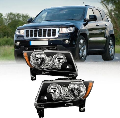 Headlights Assembly Pair for 2011-2013 Jeep Grand Cherokee & 2011-2017 Jeep Compass Halogen Headlights Headlamps L+R （black） in Saudi Arabia