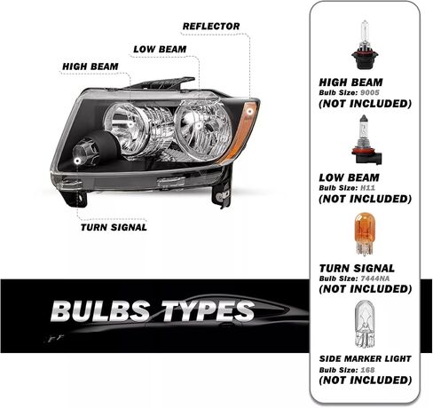 Headlights Assembly Pair for 2011-2013 Jeep Grand Cherokee & 2011-2017 Jeep Compass Halogen Headlights Headlamps L+R （black） in Saudi Arabia