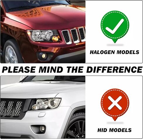 Headlights Assembly Pair for 2011-2013 Jeep Grand Cherokee & 2011-2017 Jeep Compass Halogen Headlights Headlamps L+R （black） in Saudi Arabia