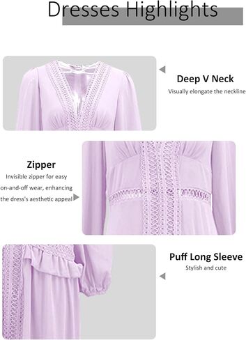 LAJIOJIO Elegant Dresses for Women Wedding Guest,Deep V Neck Puff Long Sleeve Evening Maxi Dress in Saudi Arabia