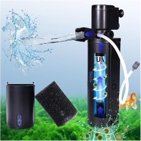 Dual-Chamber U-V Aquarium Filter, 4-in-1 Submersible Filter for 20-75 Gal Turtle Tanks, Ultra-Silent Green Clean Machine with Filtration, Wave Making & Oxygenation(FIN-A01(20-75Gal)) in Kuwait