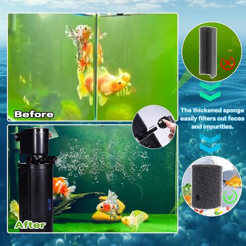 Dual-Chamber U-V Aquarium Filter, 4-in-1 Submersible Filter for 20-75 Gal Turtle Tanks, Ultra-Silent Green Clean Machine with Filtration, Wave Making & Oxygenation(FIN-A01(20-75Gal)) in Kuwait