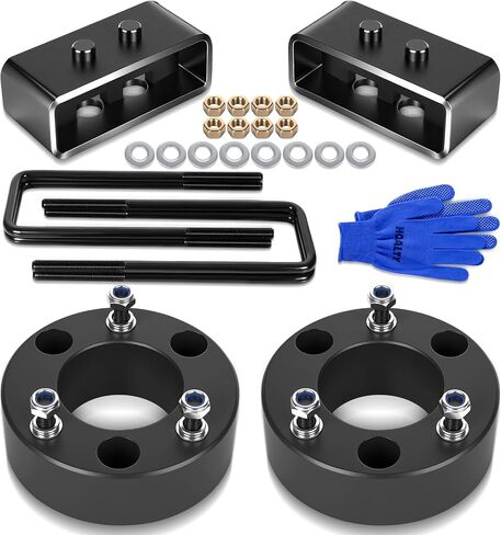 طقم رفع التسوية الأمامي والخلفي 3 بوصة لـ 2004-2024 Ford F150 2WD/4WD مجموعات تسوية الفواصل الدعامة مع فواصل سوداء ومسامير U وكتل الرفع in Kuwait