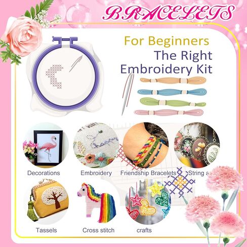 Embroidery Floss Rainbow Color 109 Skeins Per Pack Cross Stitch Threads Friendship Bracelets Floss Crafts Floss with 3 Weaved Plate（105 pcs Embroidery Floss +4 Metallic Embroidery Thread in Kuwait