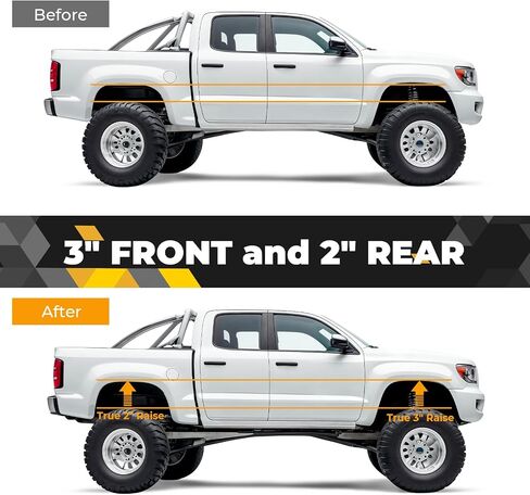 طقم رفع التسوية الأمامي والخلفي 3 بوصة لـ 2004-2024 Ford F150 2WD/4WD مجموعات تسوية الفواصل الدعامة مع فواصل سوداء ومسامير U وكتل الرفع in Kuwait