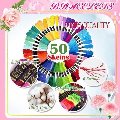 Embroidery Floss Rainbow Color 109 Skeins Per Pack Cross Stitch Threads Friendship Bracelets Floss Crafts Floss with 3 Weaved Plate（105 pcs Embroidery Floss +4 Metallic Embroidery Thread in Kuwait
