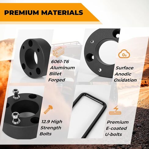 طقم رفع التسوية الأمامي والخلفي 3 بوصة لـ 2004-2024 Ford F150 2WD/4WD مجموعات تسوية الفواصل الدعامة مع فواصل سوداء ومسامير U وكتل الرفع in Kuwait