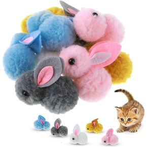 10Pcs Cat Plush Toy Balls, Cute Bunny Shape Kitten Pompom Soft Kittens 5.5cm/2.16in Puff Ball Indoor Fun Colorful Cat Ball Toy Cat Pom Pom Balls for Pet