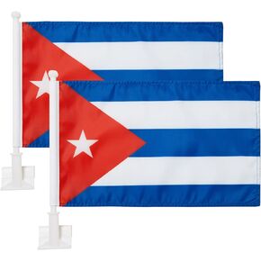 2 Pack Car Flags,Car Flag Cuba Flag Outdoor with Cuban Flag and Car Flag Pole, Car Logo Window Clip Can be Clipped to Most Windows 14 inch Flag Pole and 16 x 10 inch Double Sided Flag.