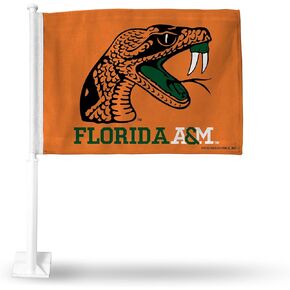 Rico Industries NCAA Florida A&M Rattlers Orange Double Sided Double Sided Car Flag - 16" x 19" - Strong Pole That Hooks onto Car/Truck/Automobile