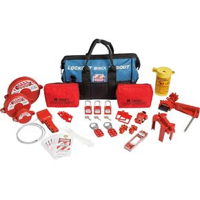 BRADY Lockout Tagout Kit - Gate Valves, Ball Valves, Electric Plugs, Circuit Breaker. Includes 3 Red Keyed Different Padlocks, Cable Lockout, Hasp, Safety Lock Out Tags (1 Key Per Lock) - 153672, Blue in Kuwait