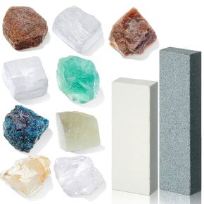 Moh's Hardness Test Kit 11 Piece Mineral Hardness Kit Include 9 Rock Mineral Specimens and 2 Unglazed Porcelain Streak Plates for Exploring Identifying Studying Geology and Earth Science