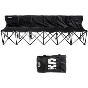 Franklin Sports Sideline Team Bench - Folding 6 Person Bench for Seating - Soccer + Sport Team Collapsible 6 Chair Bench for Kids + Adults - 6 Seat Bench Black