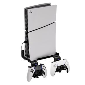 Hosanwell PS5 Slim Wall Mount, PS5 Slim Wall Mount Kit with 2 Detachable Controller Holder and Headphone Mount, Solid Metal with Accessories Easy Installation,Black