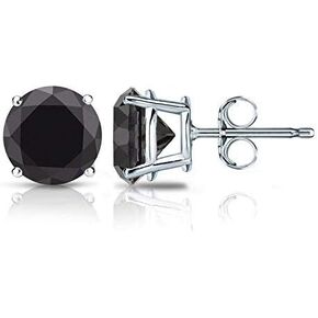 1/2 to 2 Carat Black Diamond Round Stud Earrings for Women in 14k White Gold 4-Prong Basket Push Back by Diamond Wish