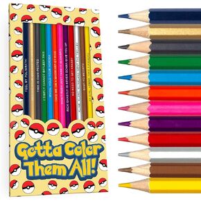 Gotta Color Them All Colored Pencil Set for Fans of Pokemon | Set of 12 Pokemon-Inspired Parody Pencils | Each Color Pencil is Foil-Stamped with Clever References | Great Gift for Fans