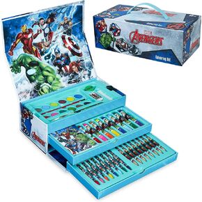 مجموعة Marvel Art Supply for Kids Art Set Avengers، مجموعات تلوين الرسم للأطفال، أقلام تلوين وأقلام تلوين وعلامات الرجل الحديدي وكابتن أمريكا وهيكل فني (منتقمون متعدد الألوان)